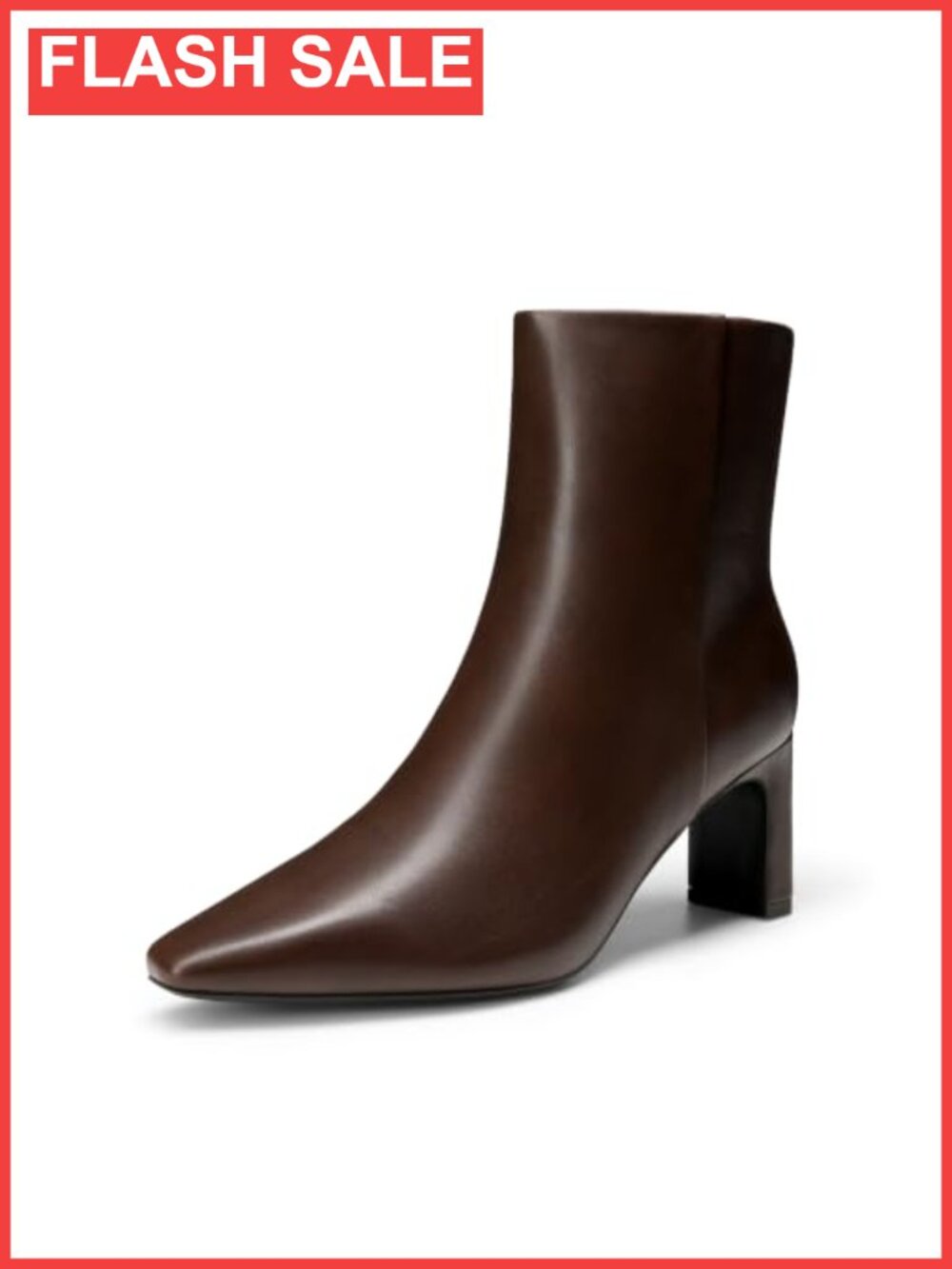 Women's Square Toe Block Heel Ankle Boots with Side Zipper Faux Leather